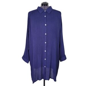 Roamans Crepe Dress Size 26W Blue Button Front Dolman Roll Tab Sleeve Rayon New